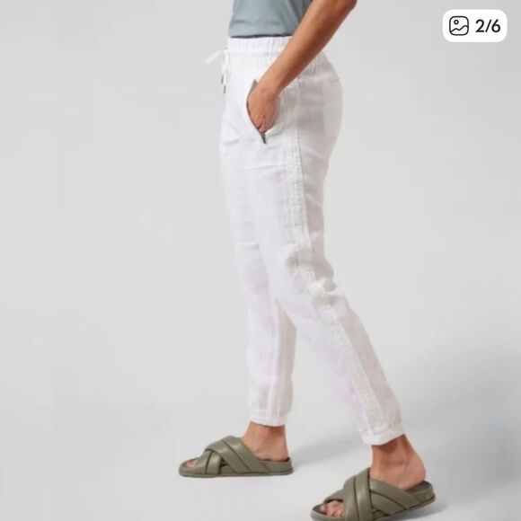 Athleta Cabo Linen Jogger Pant White 12 FLAW - Picture 11 of 12